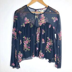 Indigo Rein Blue Floral Babydoll Crop Top